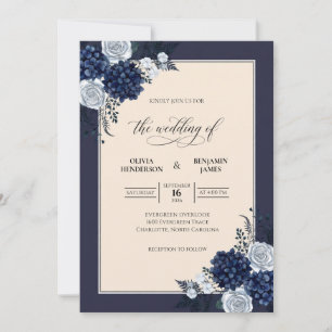 Navy Cream Hydrangea Eucalyptus Wedding Invitation