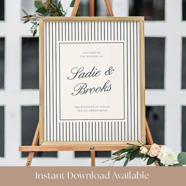 Navy & Cream Pinstripe Wedding Welcome Sign (Creator Uploaded)