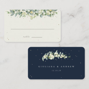 Navy/Cream Snowberry+Eucalyptus Wedding Flat Place Card