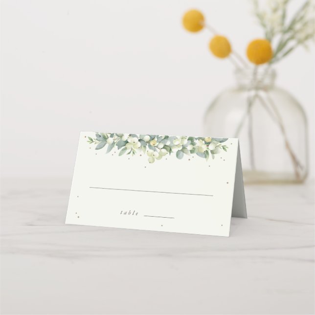 Navy/Cream Snowberry+Eucalyptus Wedding Place Card (Front)