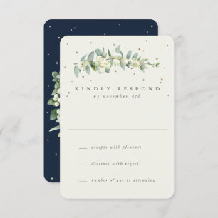 Navy/Cream Snowberry+Eucalyptus Winter Wedding RSVP Card