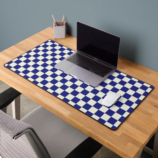 Navy & Cream Square Style Pattern Desk Mat (Office 2)