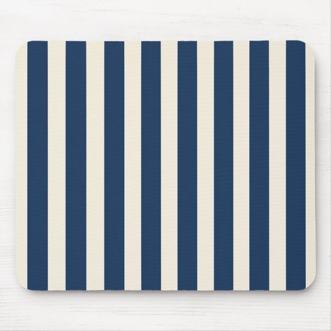 Navy & Cream Striped Mouse Pad (Front)