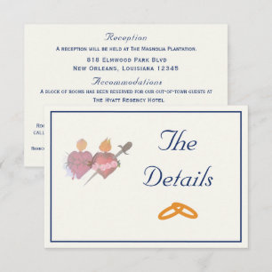 Navy & Cream Two Hearts Catholic Wedding Enclosure Card