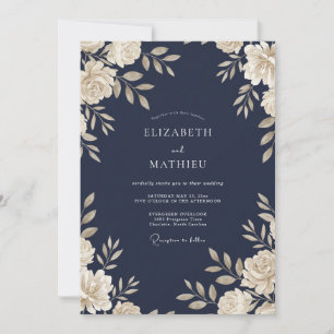 Navy Cream Vine Wedding Invitation