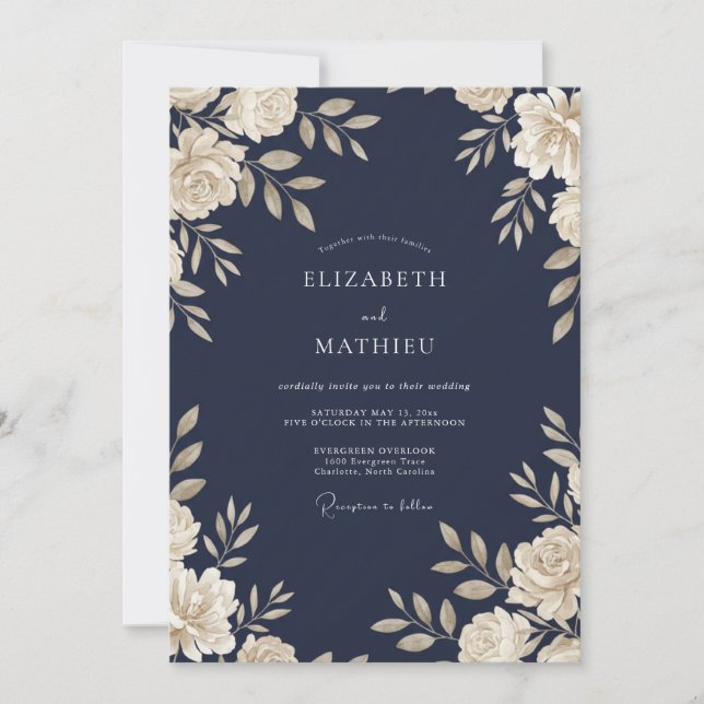 Navy Cream Vine Wedding Invitation (Front)