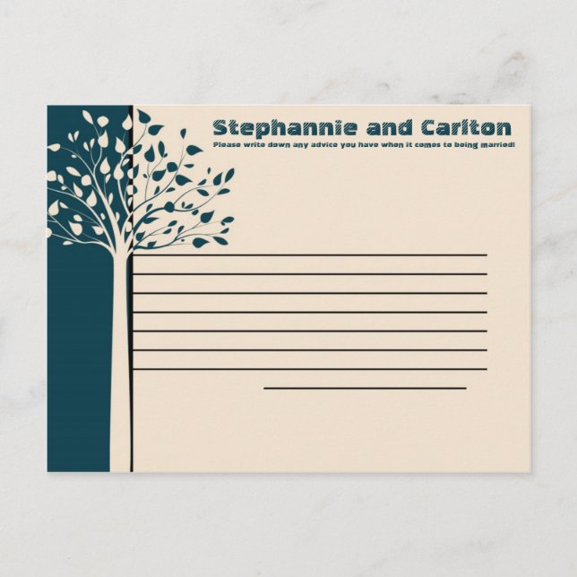 Navy/Creme Tree Wedding Writable Advice Card (Front)