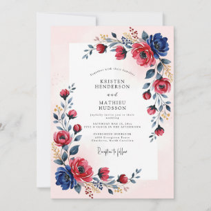 Navy Crimson Romantic Summer Wedding Invitation