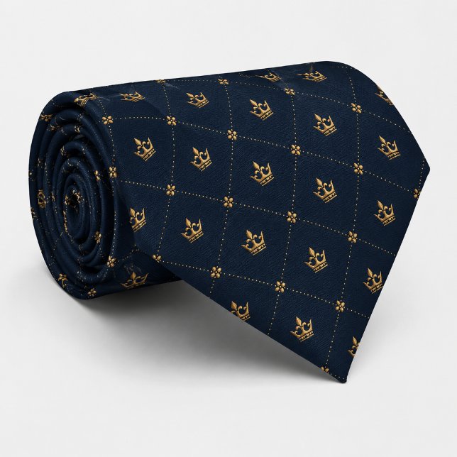 Navy Crown Monogram Tie (Creator Uploaded)