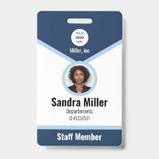 Navy | Custom Employee Photo ID with Logo & QR  Badge