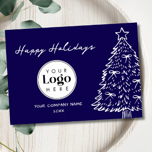 Navy Custom Logo Christmas Business Thank You Card