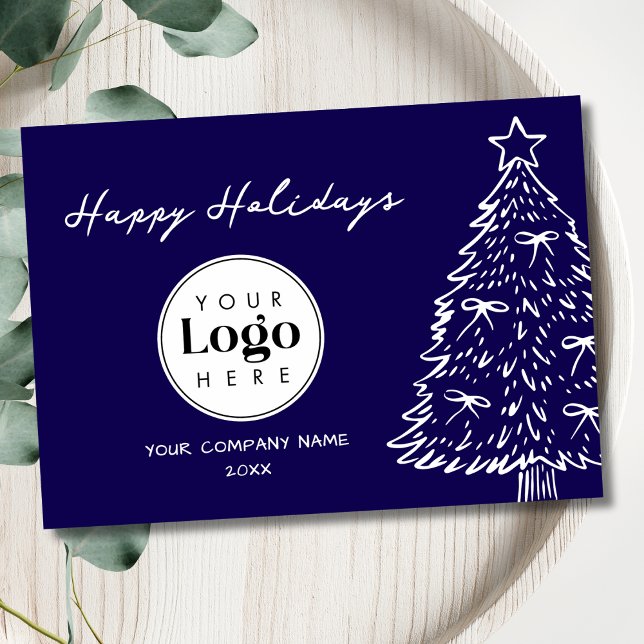 Navy Custom Logo Christmas Business Thank You Card (Creator Uploaded)