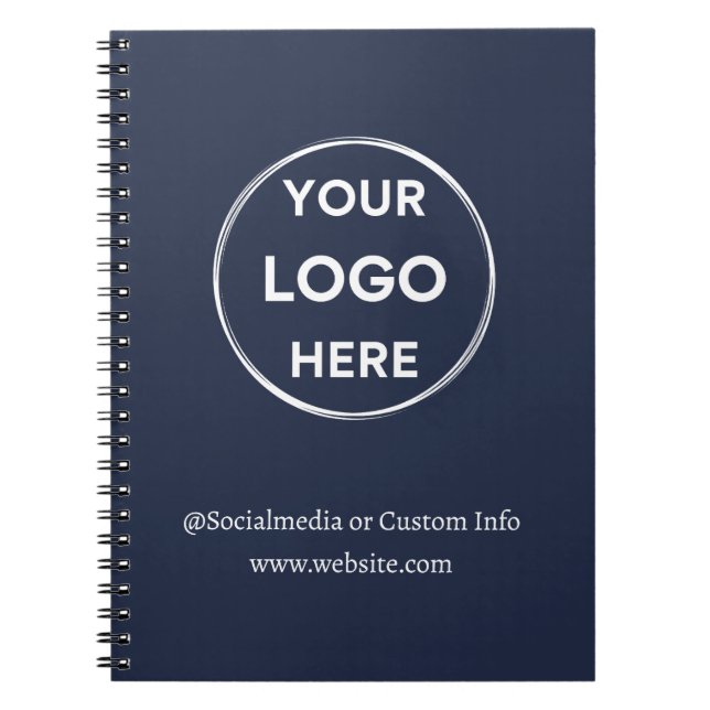 Navy Custom Logo Modern Minimalist Business Staff Notebook (Front)
