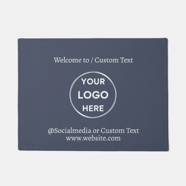 Navy Custom Logo Text Modern Minimalist Business Doormat (Front)