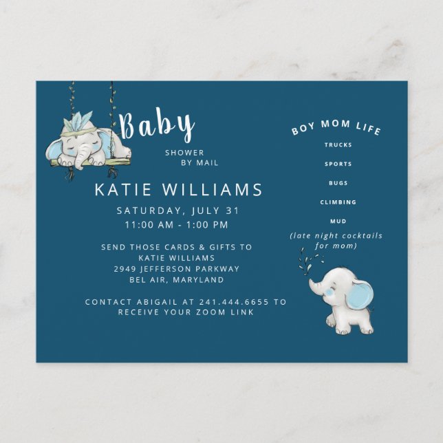  Navy Cute Funny Boy Mum Life Baby Shower by Mail Announcement Postcard (Front)