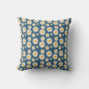 Navy Daisy Floral Bohemian Botanical Pattern Cushion