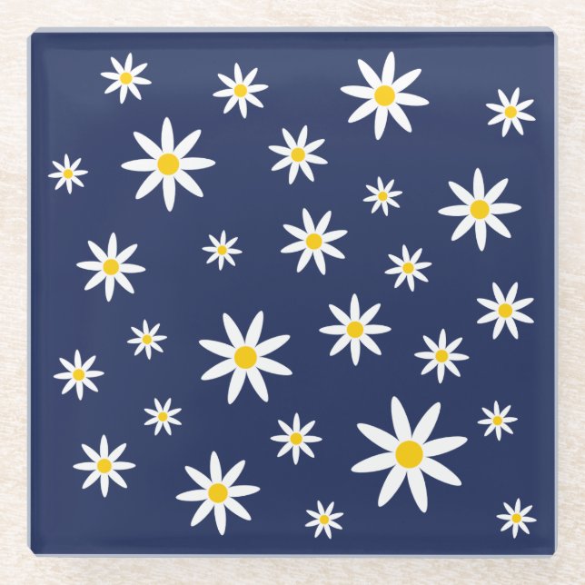 Navy Daisy Glass Coaster (Front)