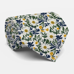 Navy Daisy & Mustard Floral Tie