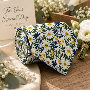 Navy Daisy & Mustard Floral Tie