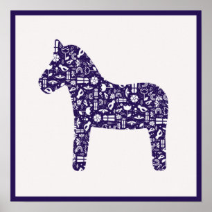 Navy Dala Horse Poster