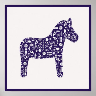 Navy Dala Horse Poster