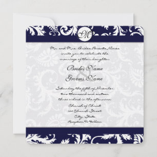 Navy Damask Swirls Wedding Invitation