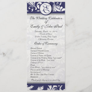 Navy Damask Swirls Wedding Program Programme