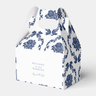 Navy Damask Wedding Welcome Favour Box