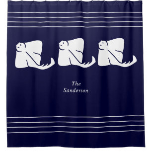 Navy Dark Blue Coastal Nautical Stingray Manta Ray Shower Curtain