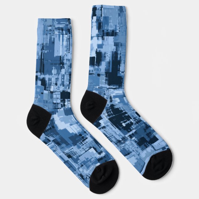Navy Dark Blue Trendy Abstract Pattern  Socks (Right)