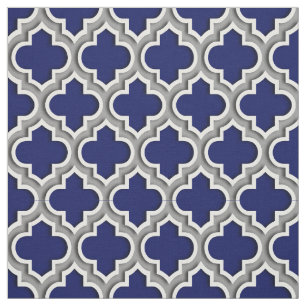 Navy Dark Grey Moroccan Quatrefoil Pattern #5DS Fabric