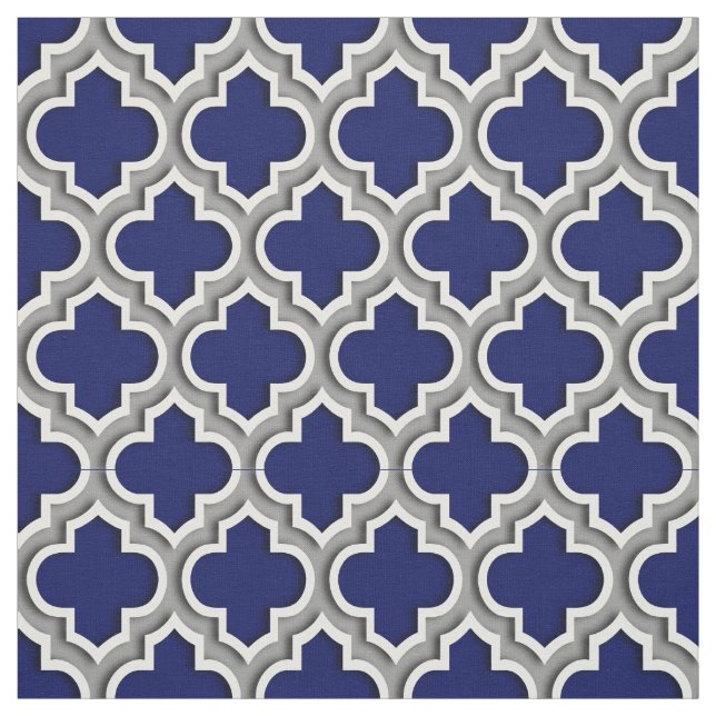 Navy Dark Grey Moroccan Quatrefoil Pattern #5DS Fabric (Swatch)