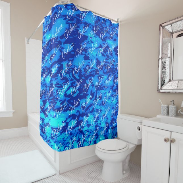 Navy Deep Customise Fresh Ocean Water Shower Curtain (In Situ)