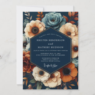 Navy Deep Floral Opulent Wedding Invitation