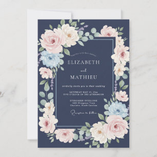 Navy Delicate Floral Wedding Invitation