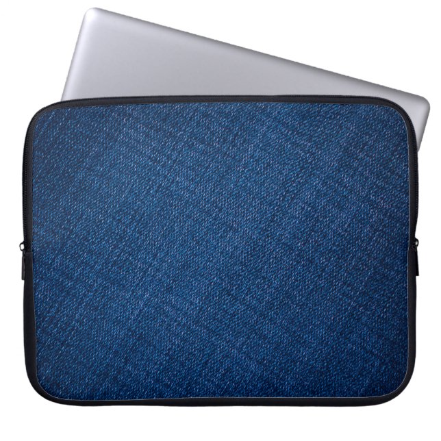 Navy denim jeans texture laptop sleeve (Front)