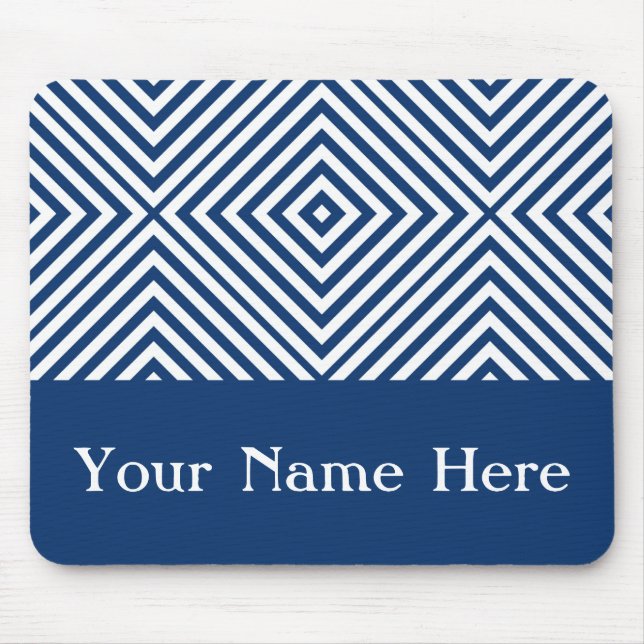 Navy Diamond Chevron with custom name Mouse Pad (Front)