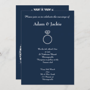 Navy Diamond RING ELEGANT WEDDING Invitation