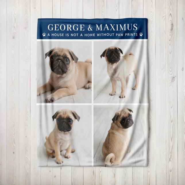 Navy Dog Photo Paw Prints Quote Blanket (Creator Uploaded)