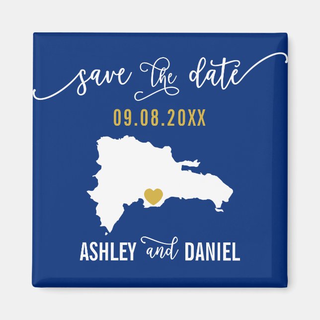 Navy Dominican Republic Wedding Save the Date Map Magnet (Front)