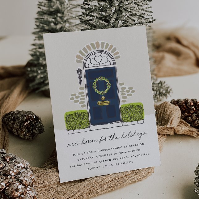 Navy Door Holiday Housewarming Party Invitation (Creator Uploaded)