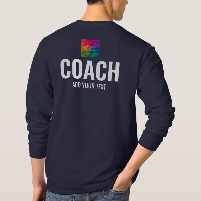 Navy Double Sided Print Long Sleeve Mens Coach T-Shirt (Back)