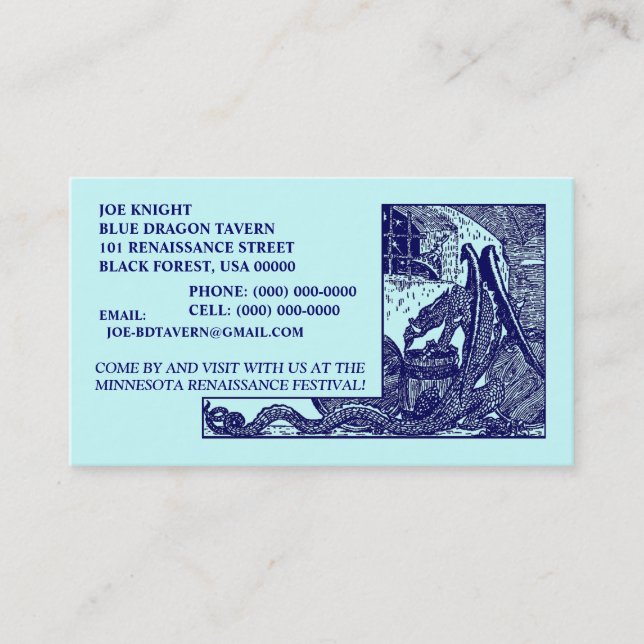 NAVY DRAGON IN DUNGEON CONTACT/BUSINESS CARDS! BUSINESS CARD (Front)