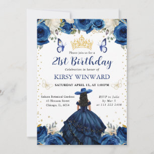 Navy Dress Black Hair Salon Princess Birthday Invitation