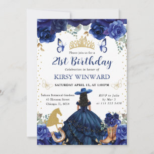 Navy Dress Black Hair Salon Princess Birthday Invitation