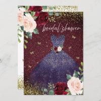 Navy Dress Burgundy Red Floral Bridal Shower