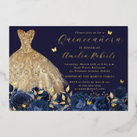 Navy Dress Gold Butterfly Floral