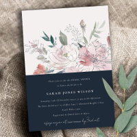 Navy Dusky Blush Watercolor Floral Bridal Shower
