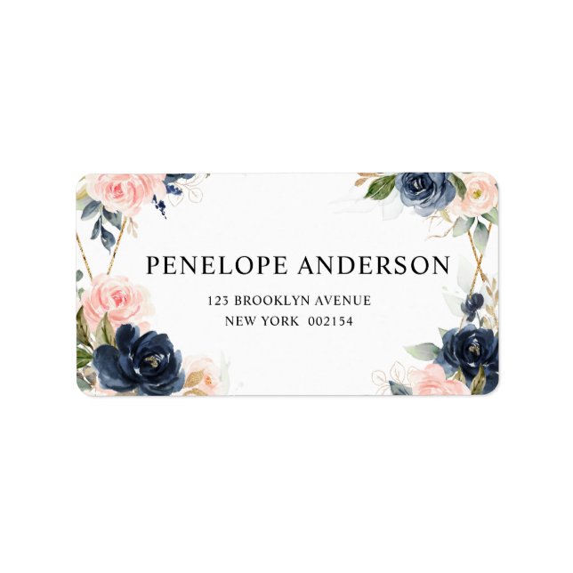 Navy Dusty Blue  Blush Geometric Wedding Label (Front)