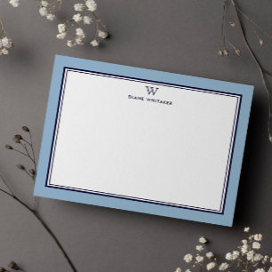 NAVY & DUSTY BLUE Classic Monogram Double Frame Card
